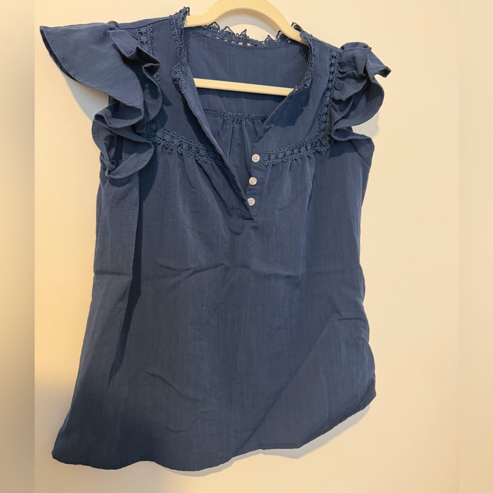 Navy Ruffle Blouse